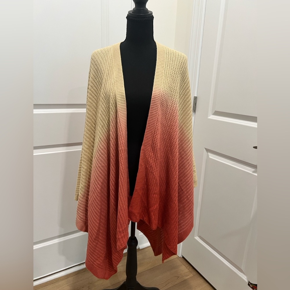 NWT Torrid Cream and Red Orange Ombre Cozy Knit Wrap Womens Shawl Coverup